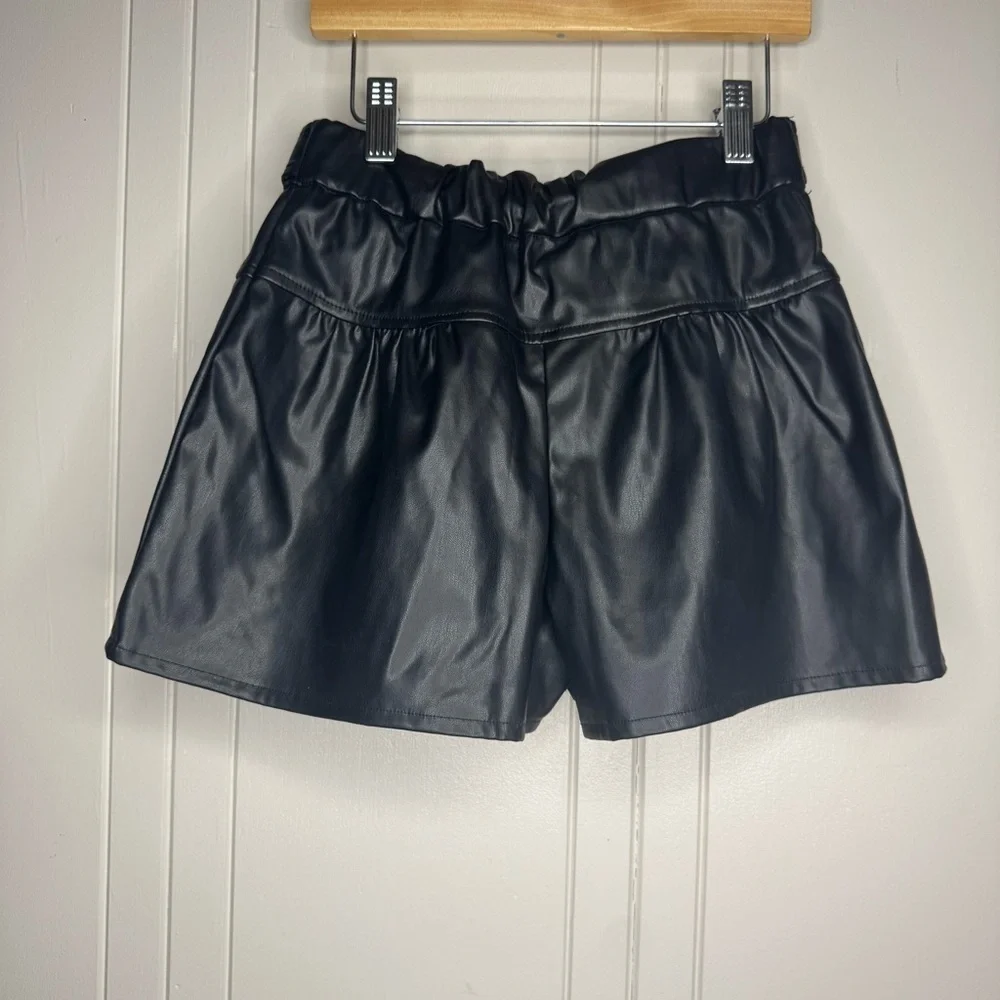Black Faux Leather Girls Shorts